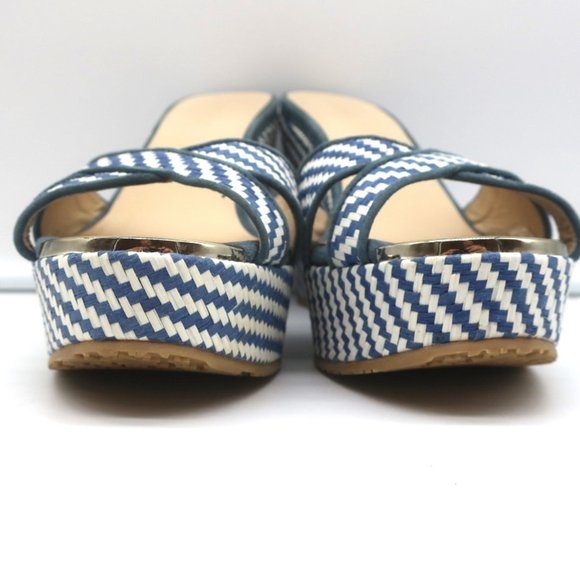 JIMMY CHOO PERFUME CRISSCROSS PLATFORM WEDGE SANDALS BLUE WOVEN RAFFIA SIZE 37 - Picture 5 of 11